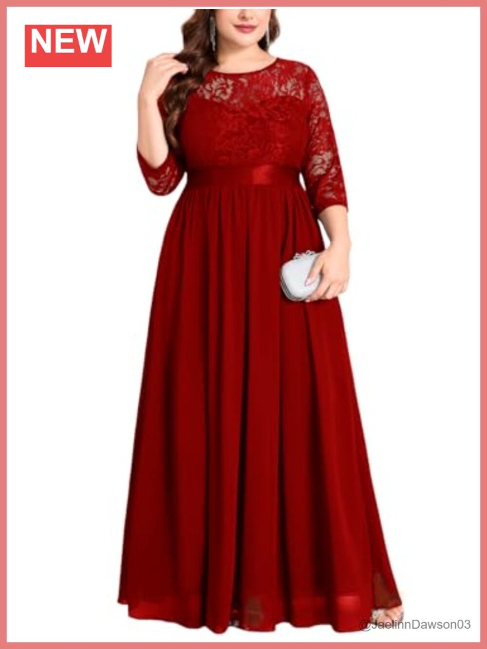 Plus Size Formal Lace Chiffon Dress 3/4 Sleeve Maxi Evening Gown Bridesmaid